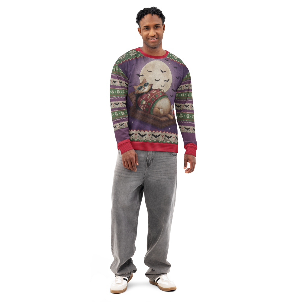 Count Catula Halloween Ugly Sweatshirt, All-Over Print on male model, front