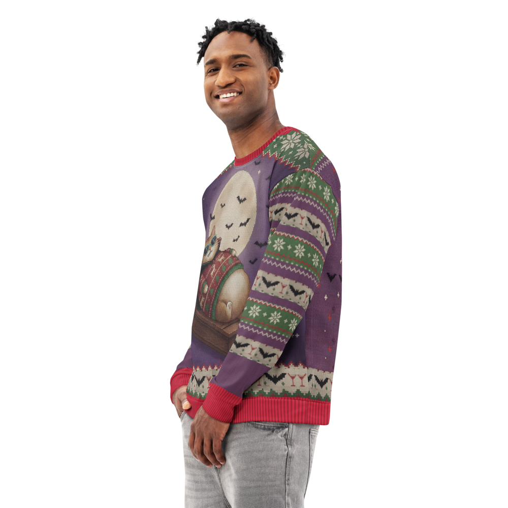 Count Catula Halloween Ugly Sweatshirt, All-Over Print on male model, side