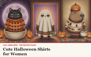 Cute Halloween Shirts for Women: the Festive Folks Halloween designs, house title strip