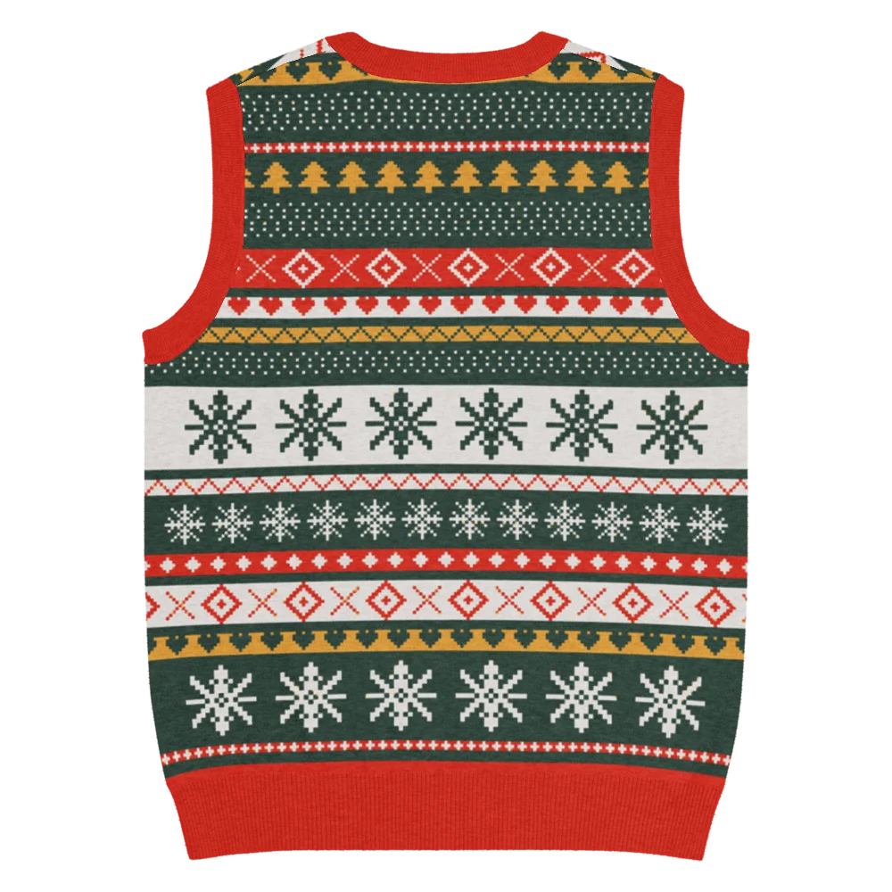 Reindeer Classic knitted Christmas vest, back, showing the eight-point star medallion band