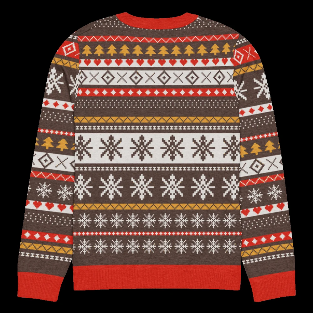 Moose Shetland knitted Christmas sweater, flat back, showing the star medallion band