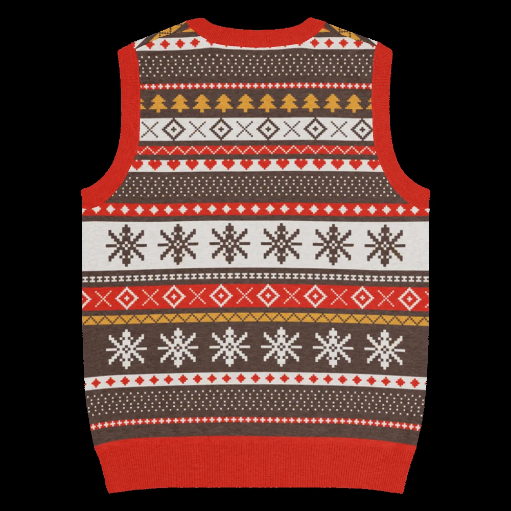 Moose Shetland knitted Christmas vest, back, showing the eight-point star medallion band
