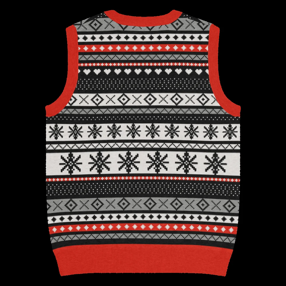 Selbu Bird knitted Christmas vest, back, showing the eight-point star medallion band