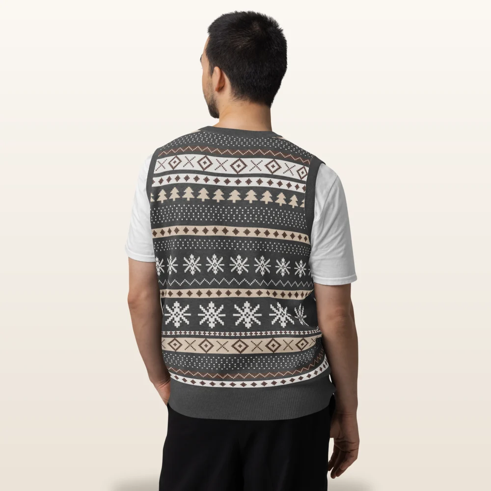Man wearing the Icelandic Sheep knitted Christmas vest, back view with the star medallion band