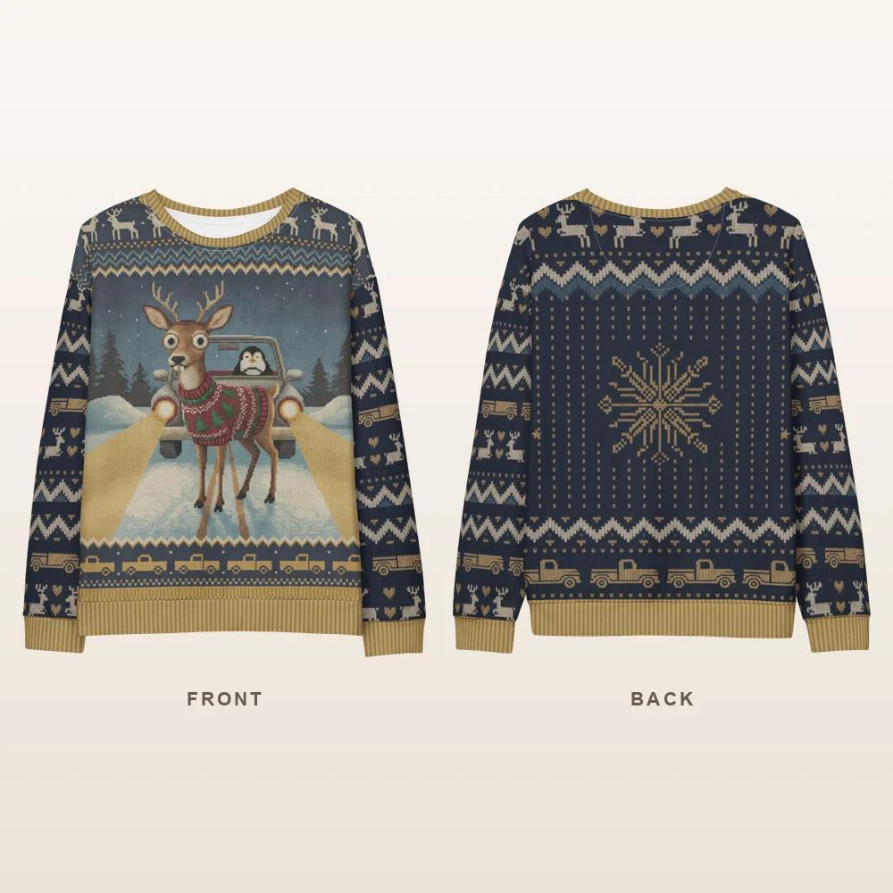 Deer in Headlights Ugly Christmas Sweatshirt, All-Over Print