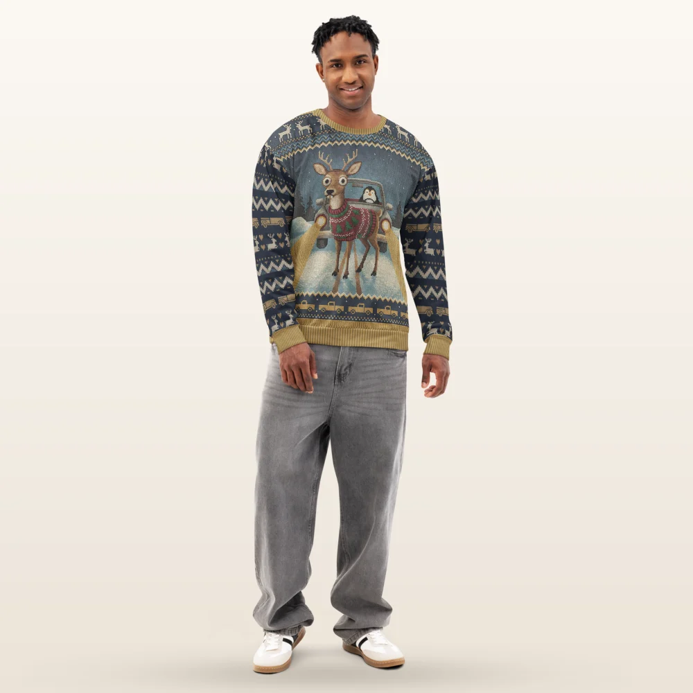 Deer in Headlights Ugly Christmas Sweatshirt, All-Over Print