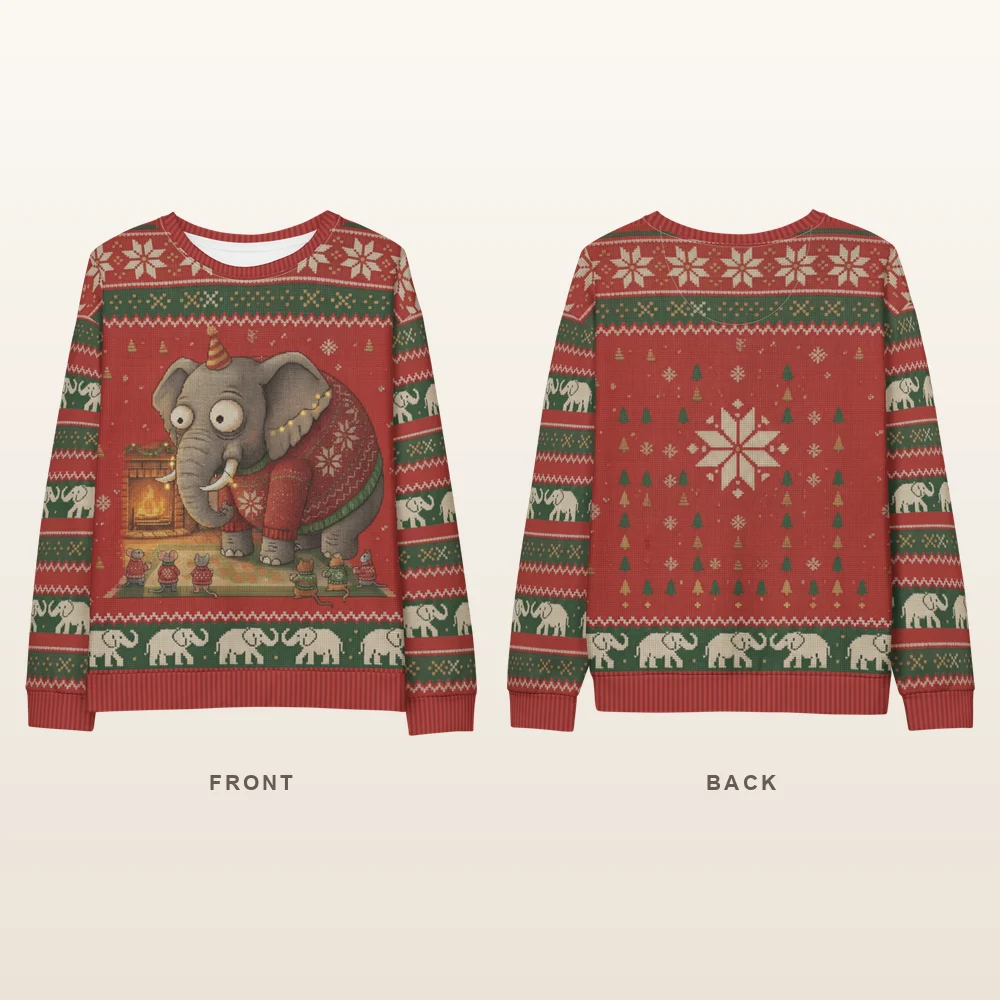 Elephant in the Room Ugly Christmas Sweatshirt, All-Over Print