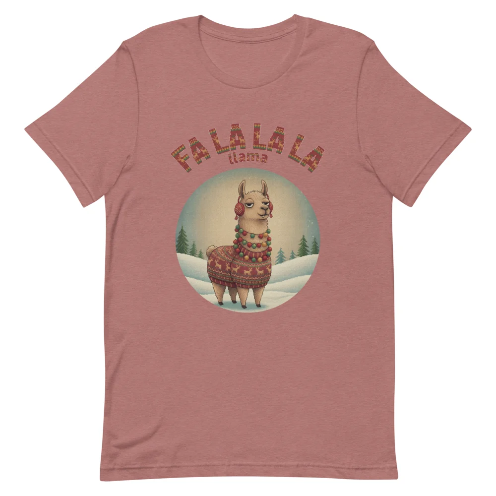 Fa La La La Llama Ugly Christmas Tee, Mauve flat