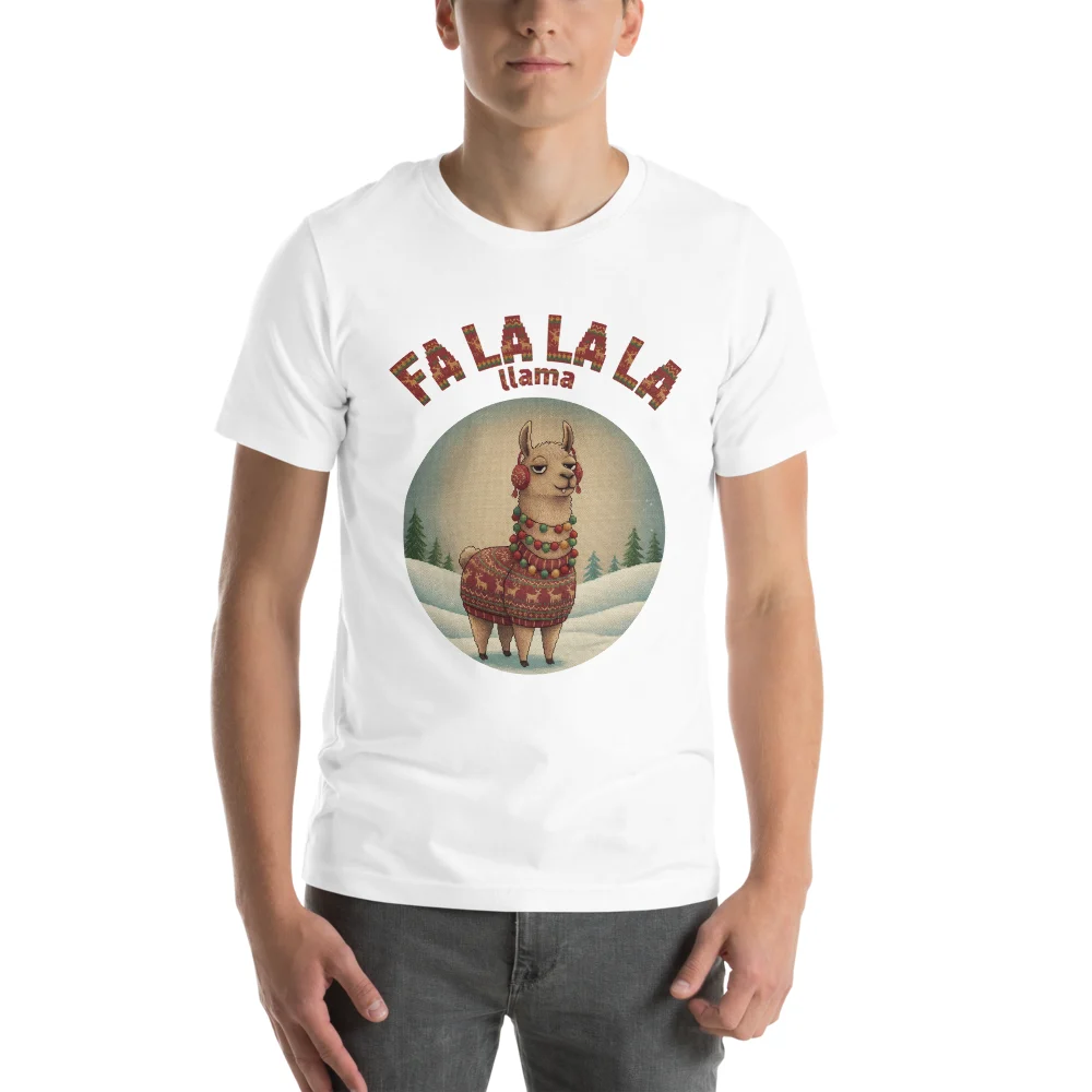 Fa La La La Llama Ugly Christmas Tee, Pure White model