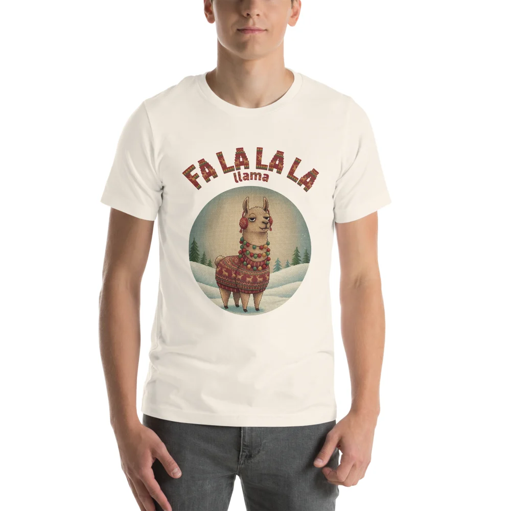 Fa La La La Llama Ugly Christmas Tee, Vintage White model
