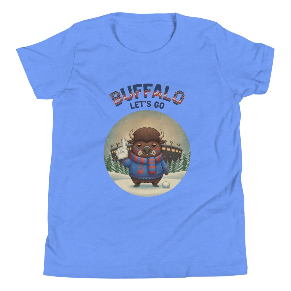 Buffalo Fan Kids' Ugly Christmas Tee — Blue flat