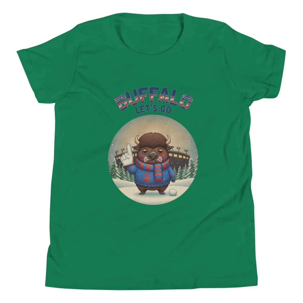 Buffalo Fan Kids' Ugly Christmas Tee — Green flat