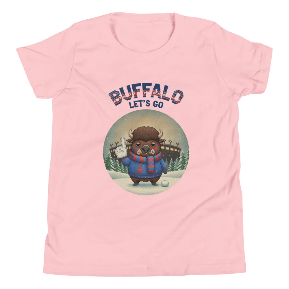 Buffalo Fan Kids' Ugly Christmas Tee — Light Pink flat