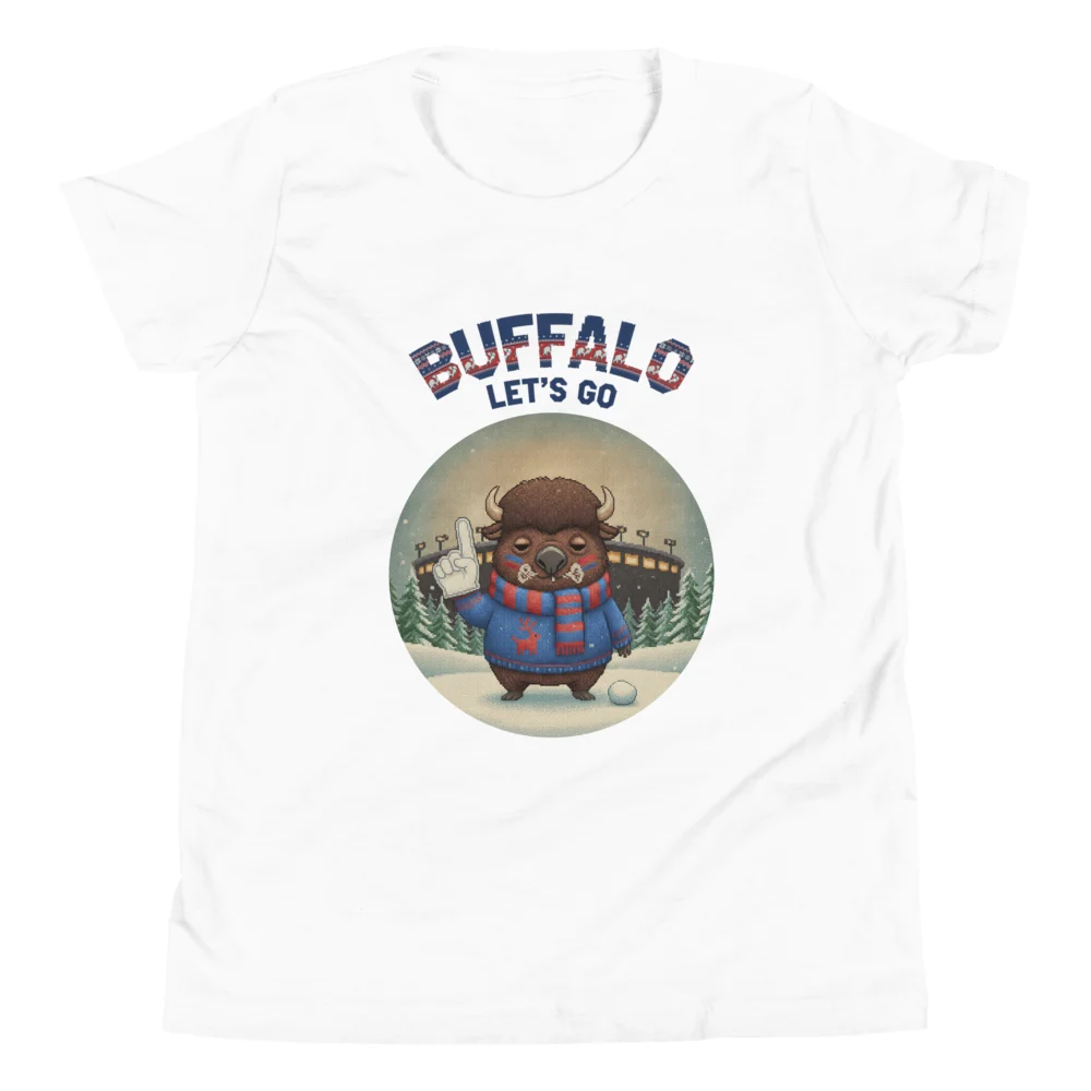 Buffalo Fan Kids' Ugly Christmas Tee — Pure White flat