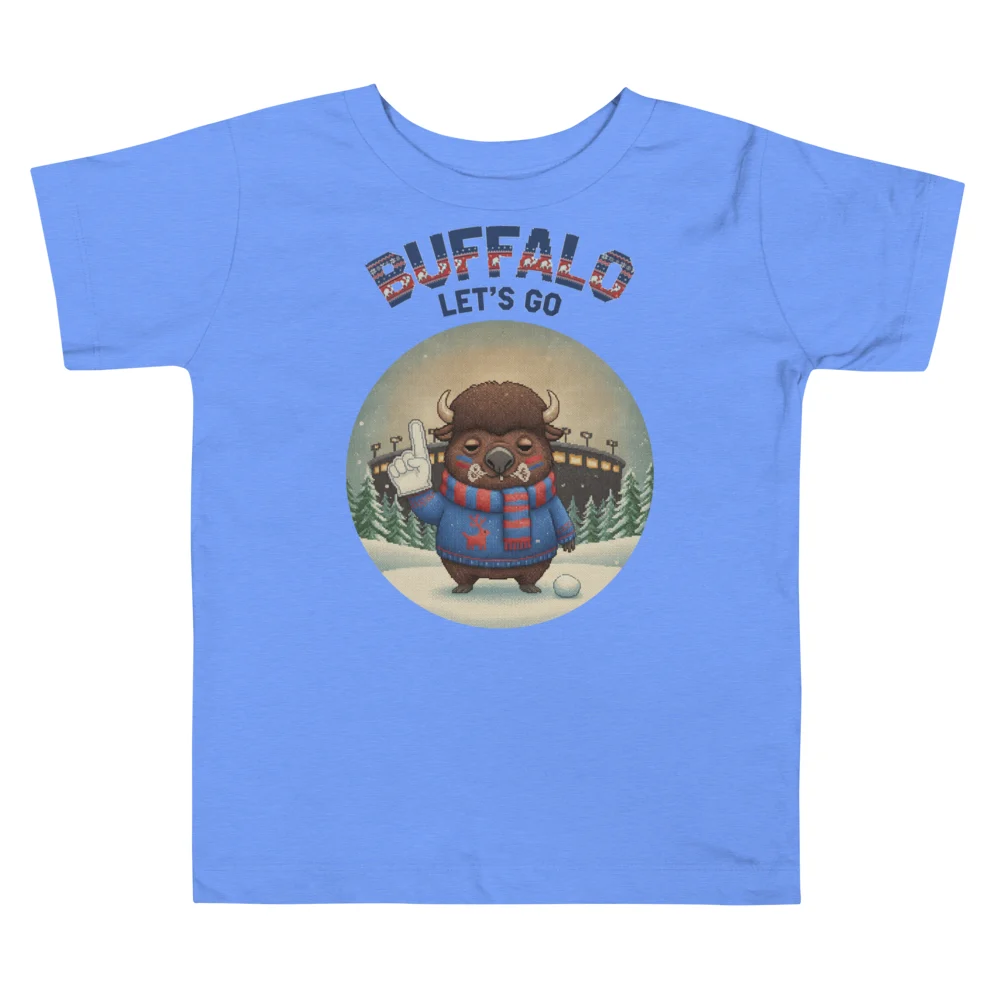 Buffalo Fan Toddler Ugly Christmas Tee — Blue flat