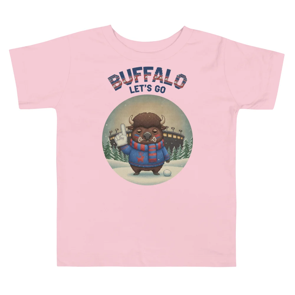 Buffalo Fan Toddler Ugly Christmas Tee — Light Pink flat