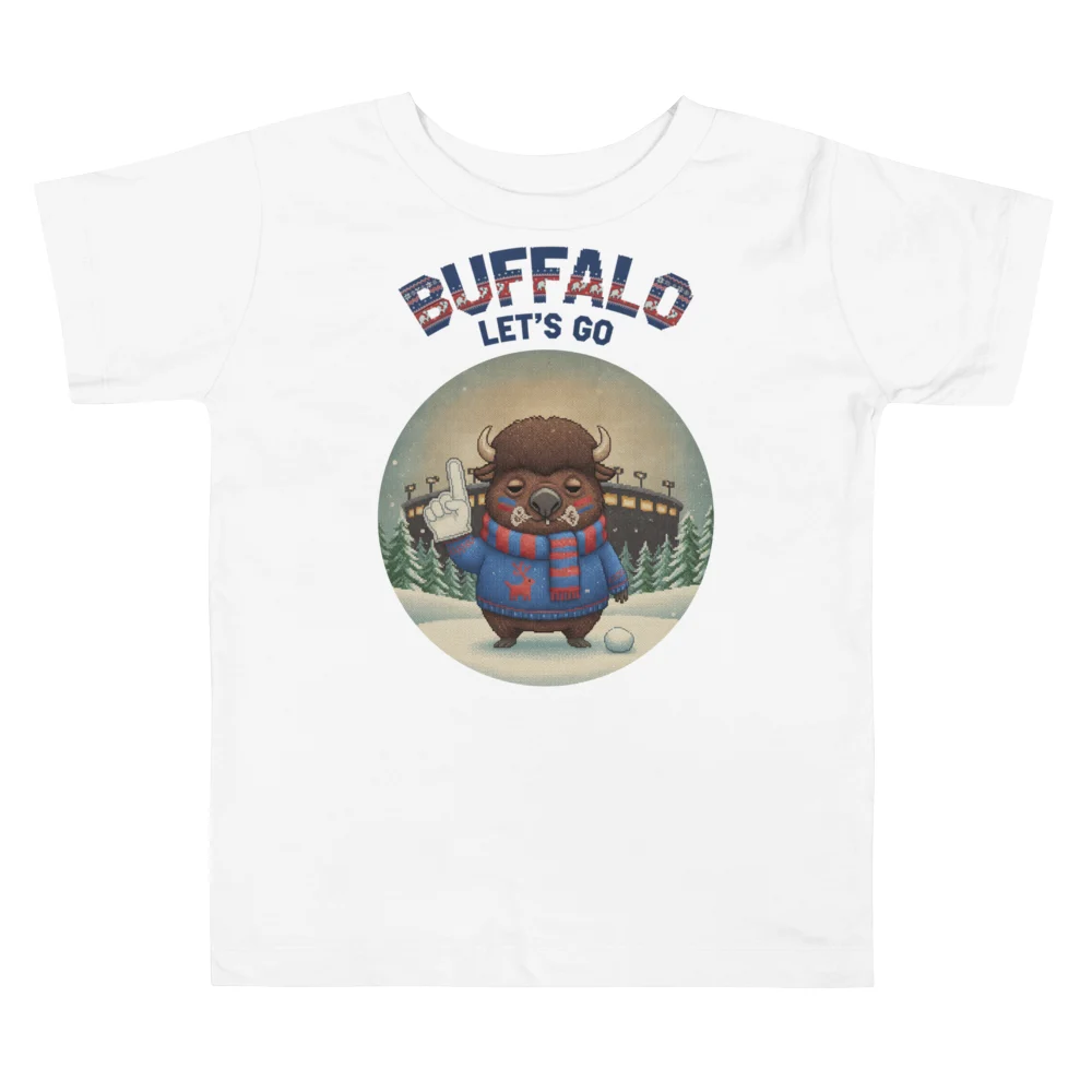Buffalo Fan Toddler Ugly Christmas Tee — Pure White flat