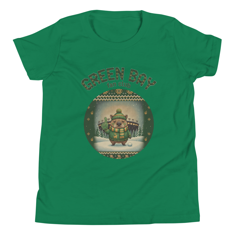 Green Bay Fan Kids' Ugly Christmas Tee โ Green flat