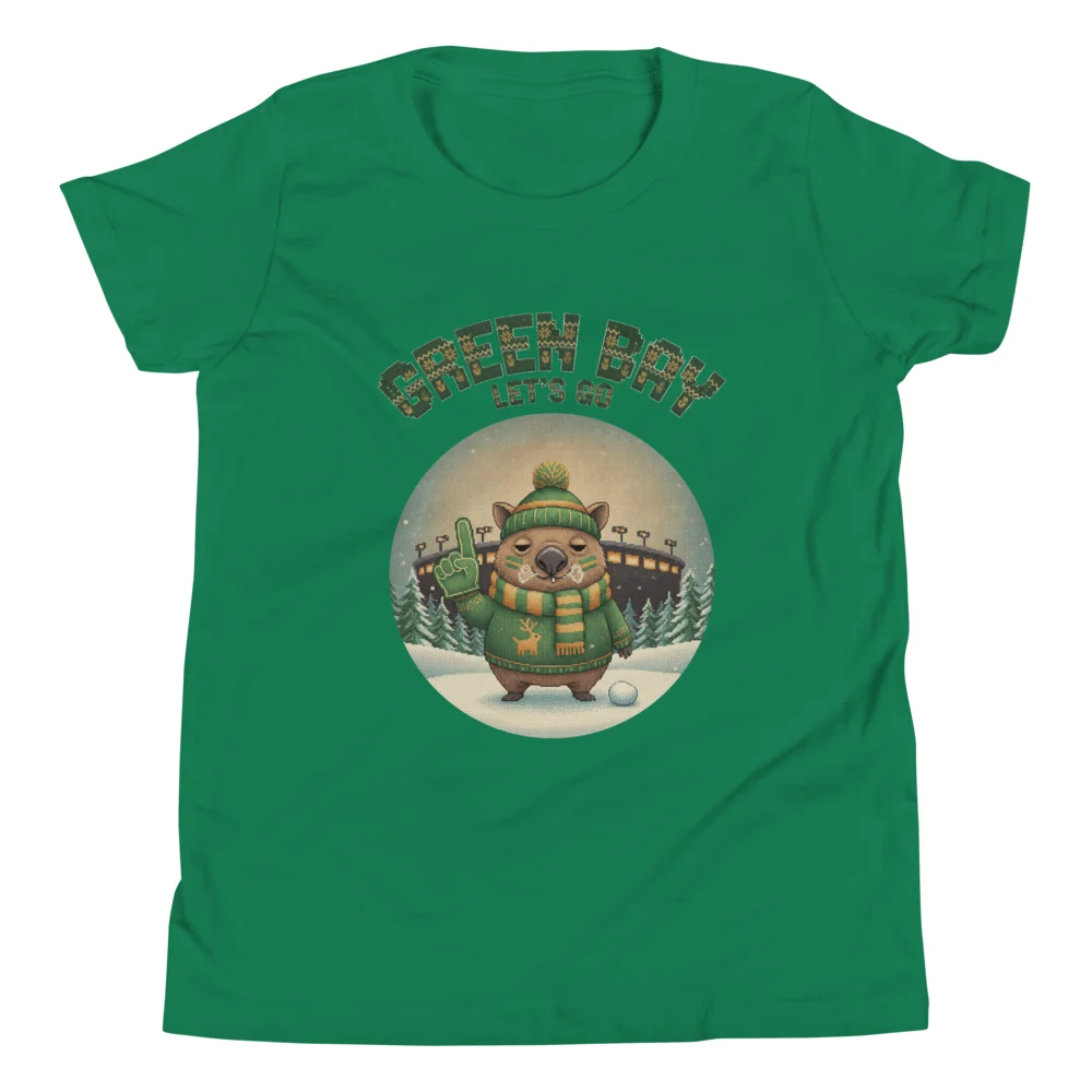 Green Bay Fan Kids' Ugly Christmas Tee — Green flat