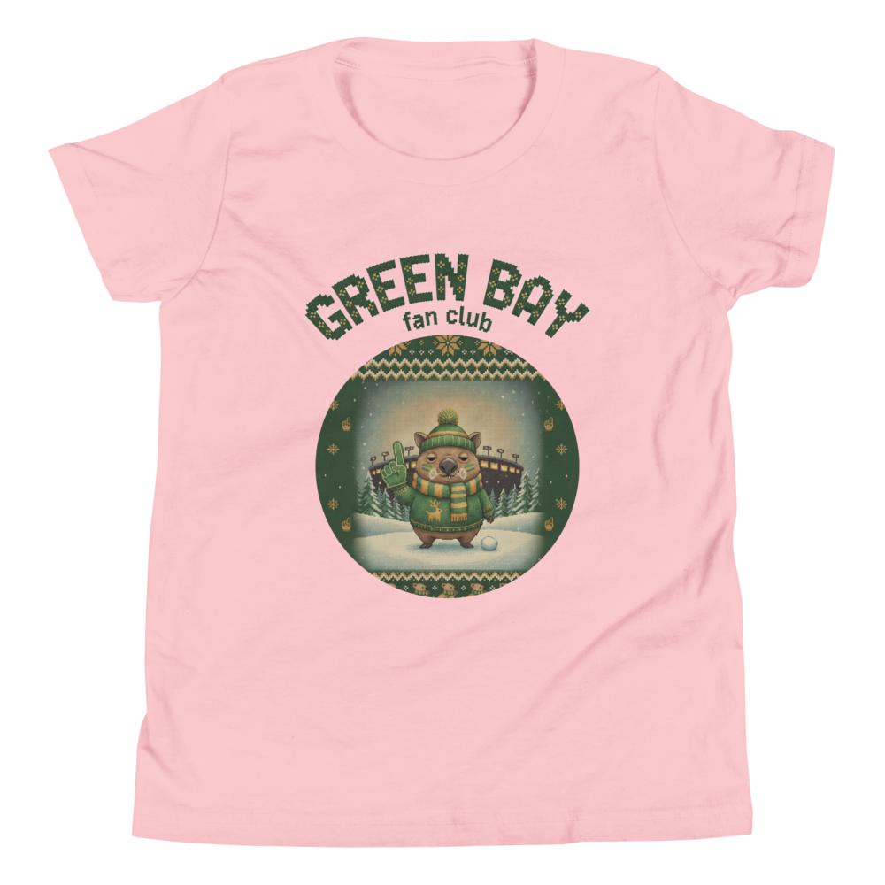 Green Bay Fan Kids' Ugly Christmas Tee โ Light Pink flat