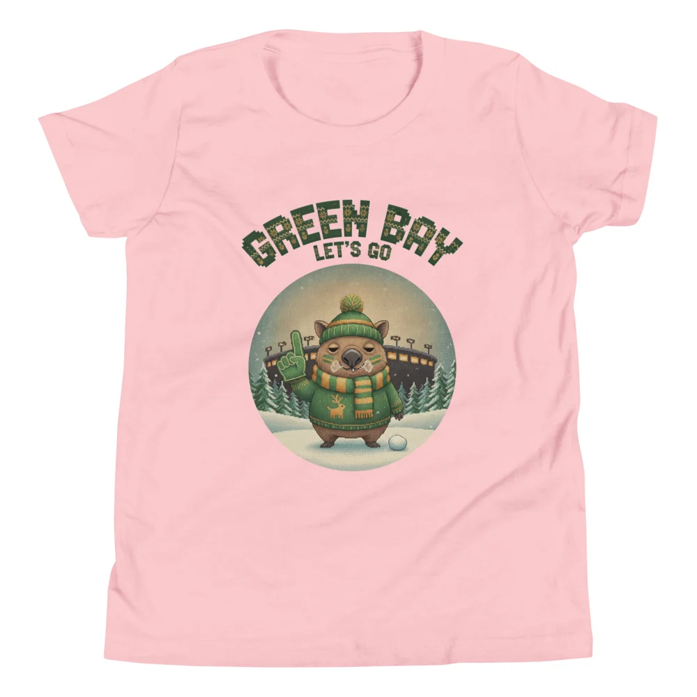Green Bay Fan Kids' Ugly Christmas Tee — Light Pink flat