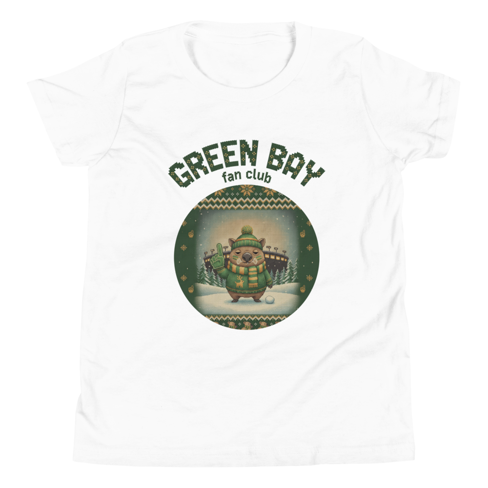 Green Bay Fan Kids' Ugly Christmas Tee โ Pure White flat
