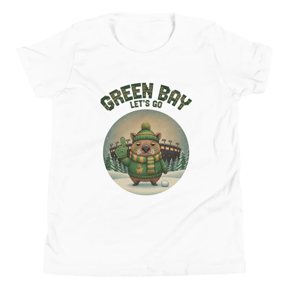 Green Bay Fan Kids' Ugly Christmas Tee — Pure White flat