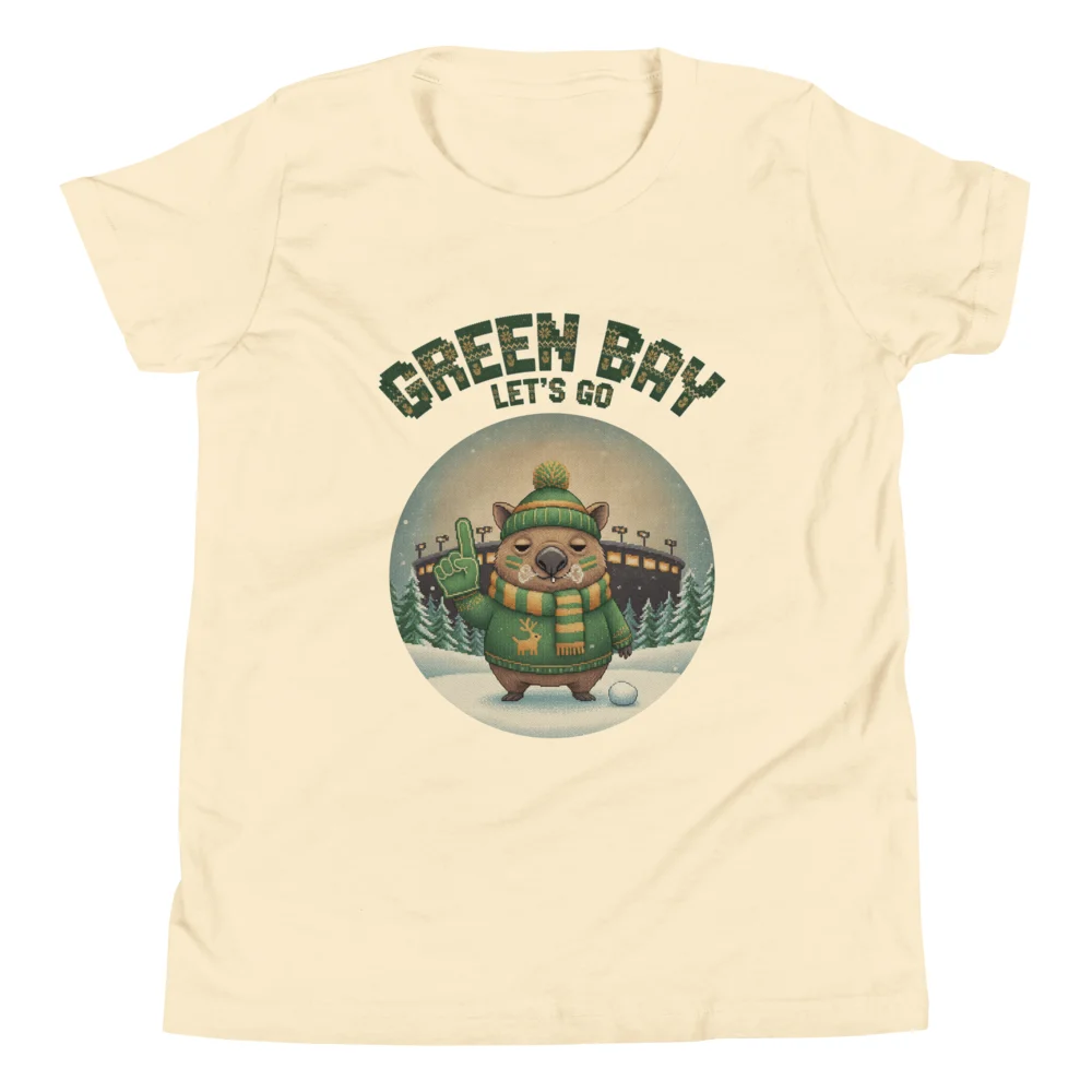 Green Bay Fan Kids' Ugly Christmas Tee — Vintage White flat