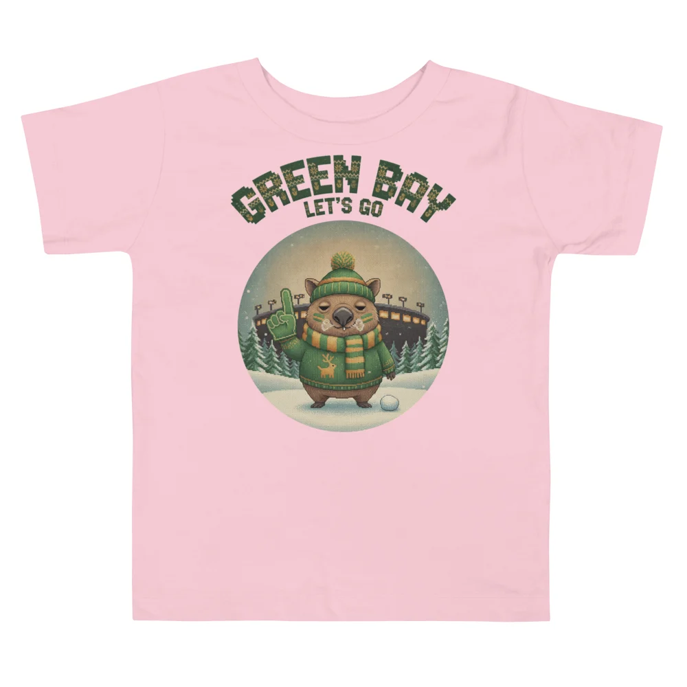 Green Bay Fan Toddler Ugly Christmas Tee — Light Pink flat