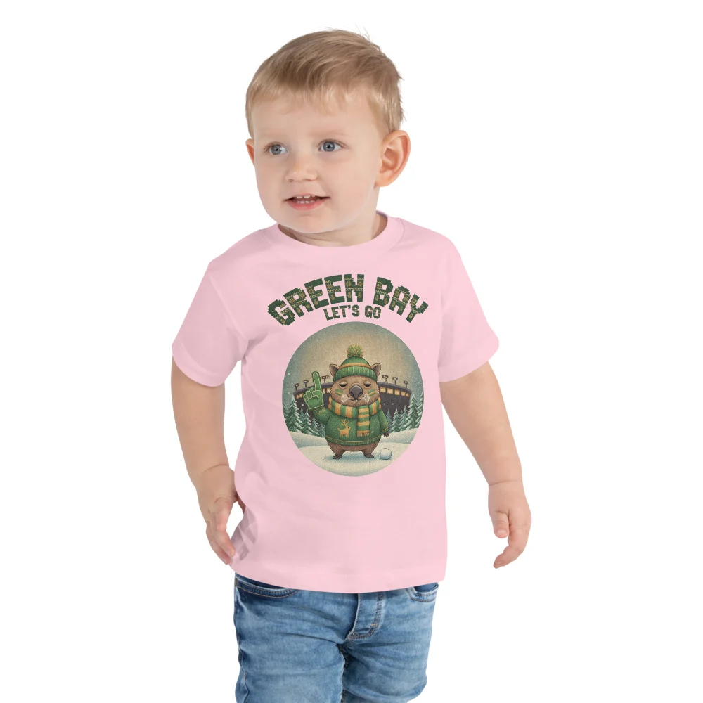 Green Bay Fan Toddler Ugly Christmas Tee — Light Pink model
