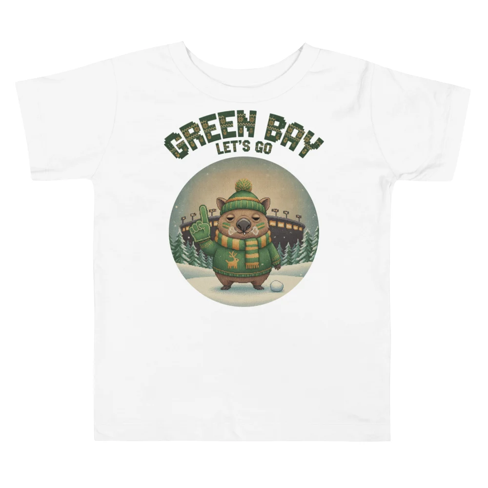 Green Bay Fan Toddler Ugly Christmas Tee — Pure White flat