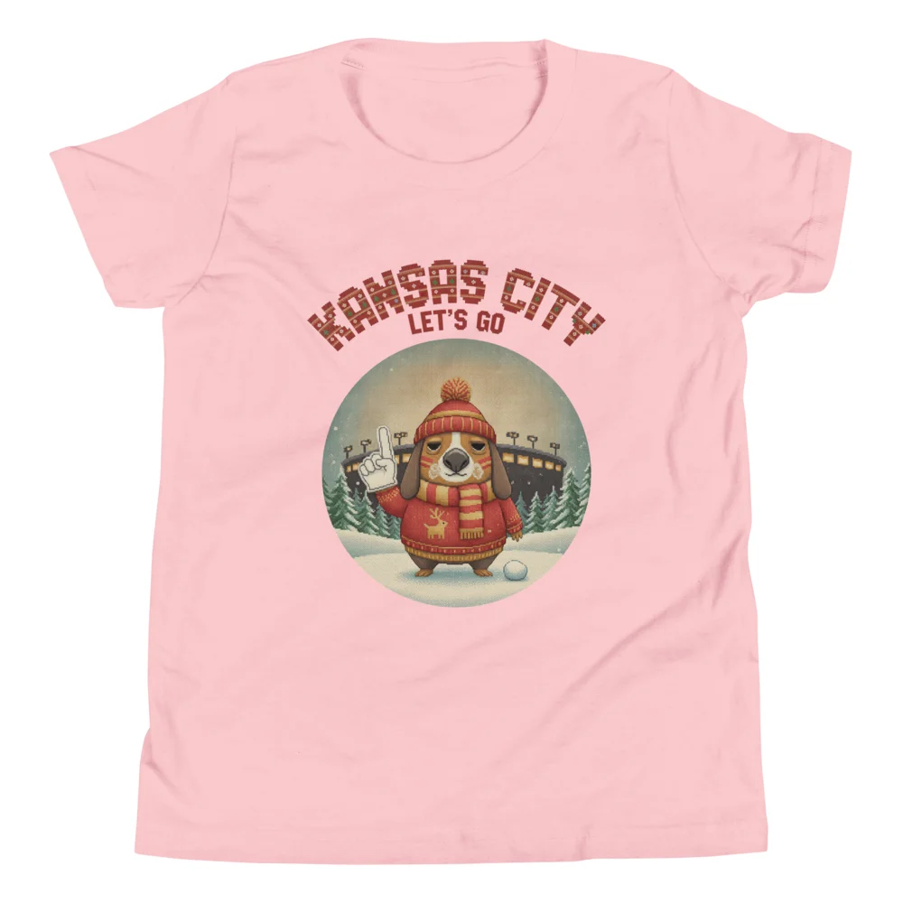Kansas City Fan Kids' Ugly Christmas Tee — Light Pink flat