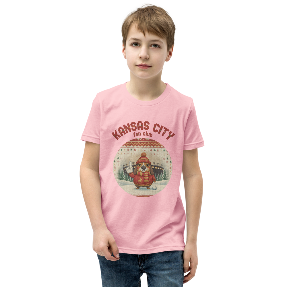Kansas City Fan Kids' Ugly Christmas Tee โ Light Pink model