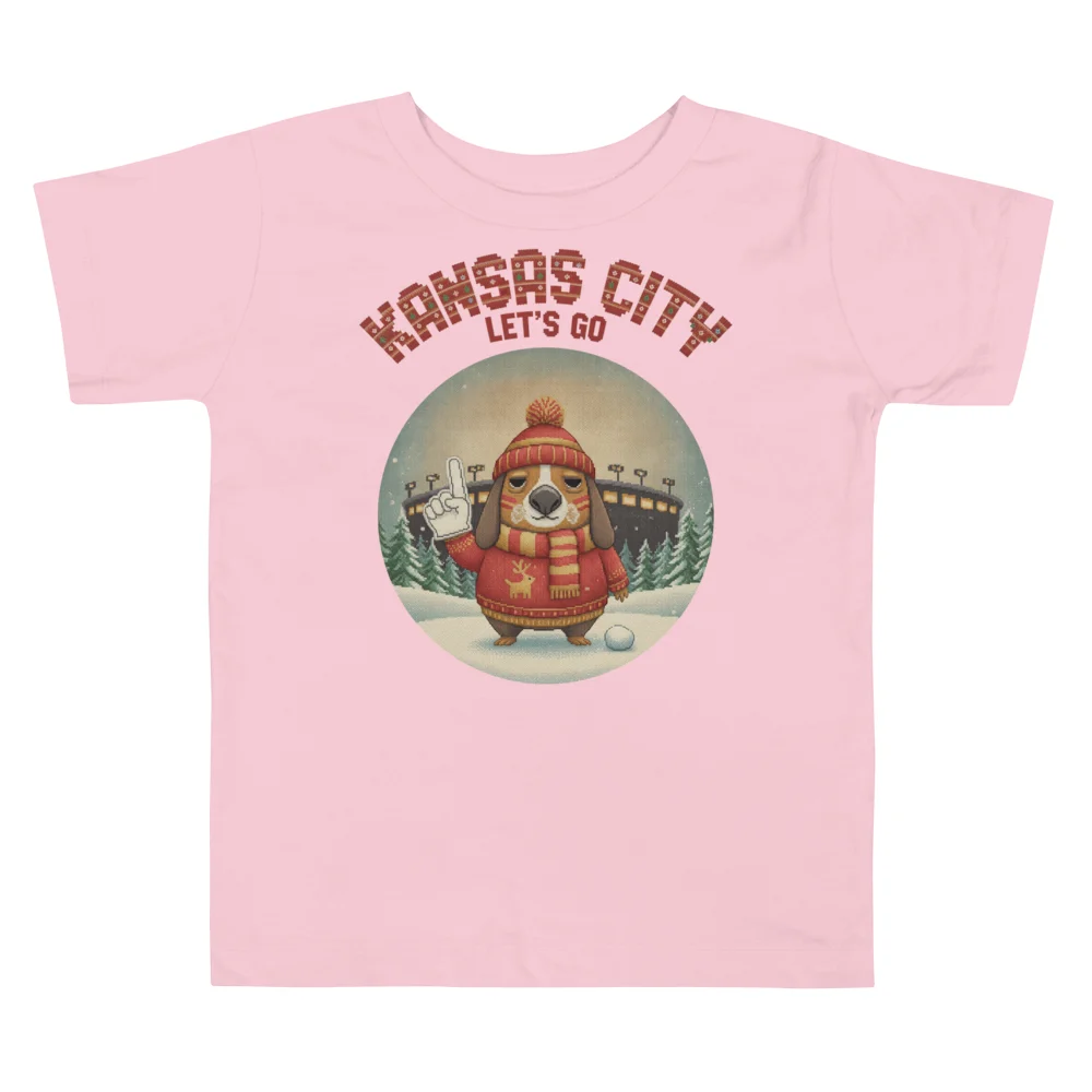 Kansas City Fan Toddler Ugly Christmas Tee — Light Pink flat