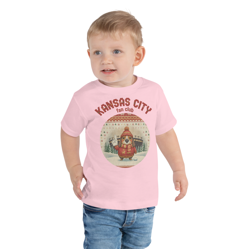 Kansas City Fan Toddler Ugly Christmas Tee โ Light Pink model