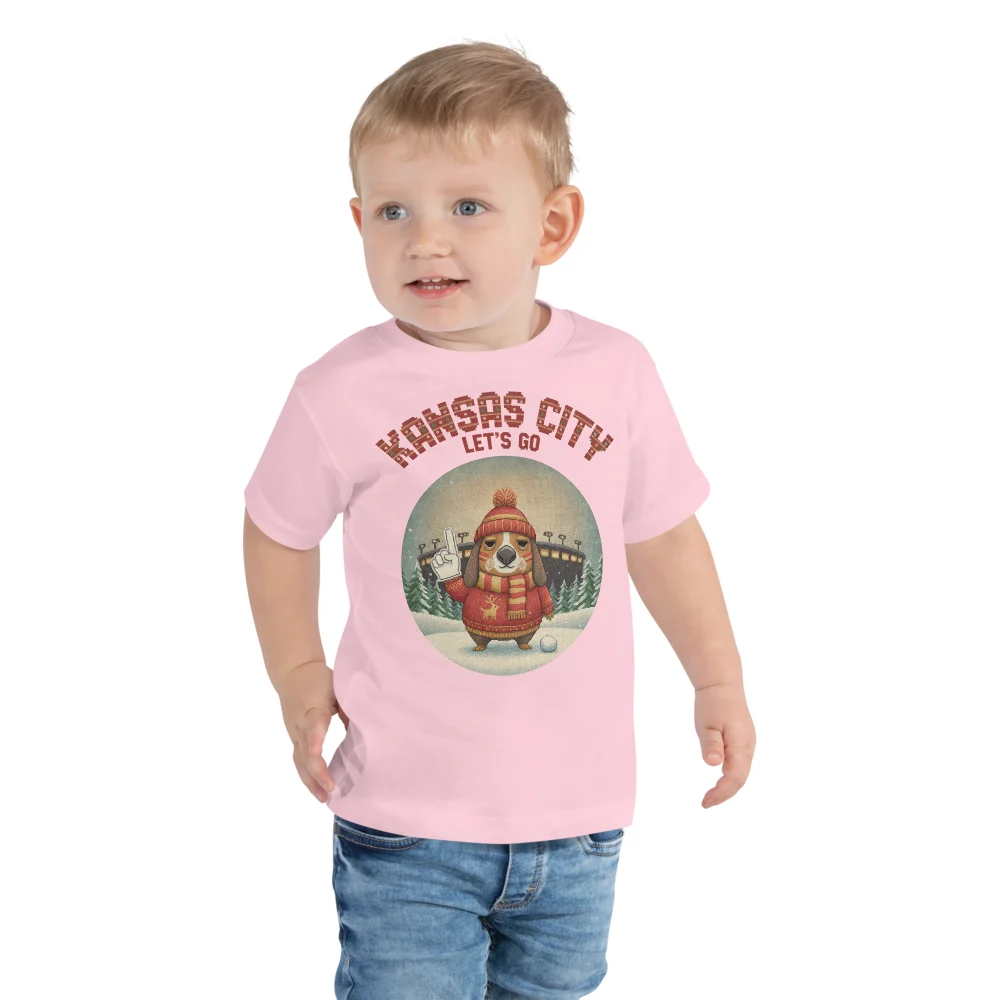 Kansas City Fan Toddler Ugly Christmas Tee — Light Pink model