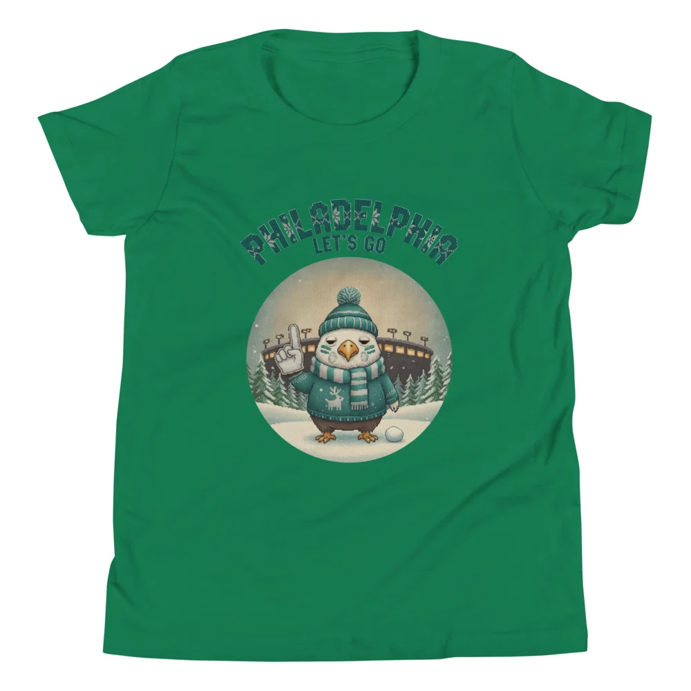 Philadelphia Fan Kids' Ugly Christmas Tee — Green flat