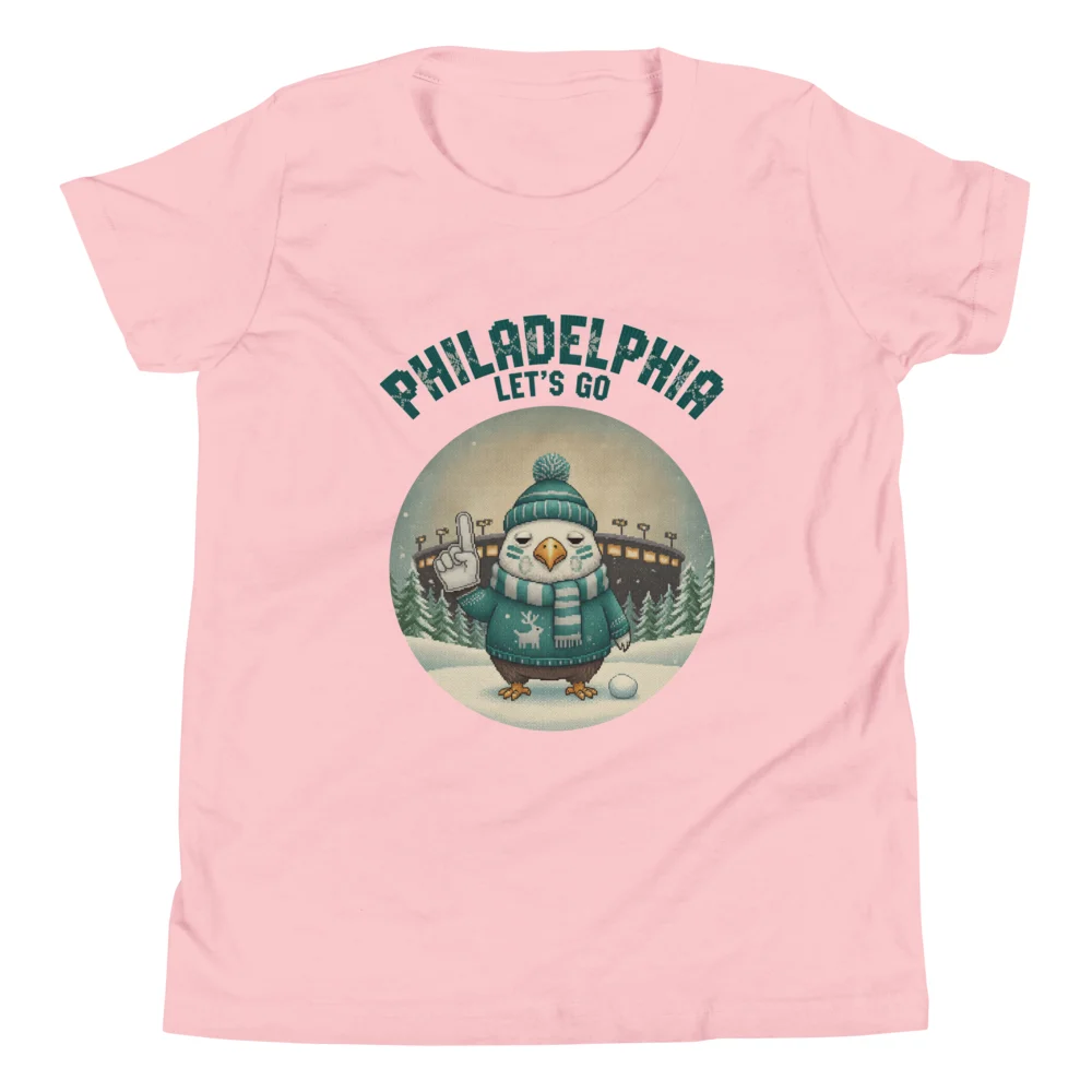 Philadelphia Fan Kids' Ugly Christmas Tee — Light Pink flat