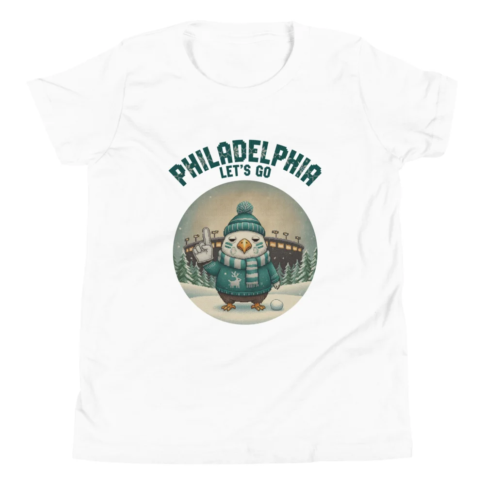 Philadelphia Fan Kids' Ugly Christmas Tee — Pure White flat