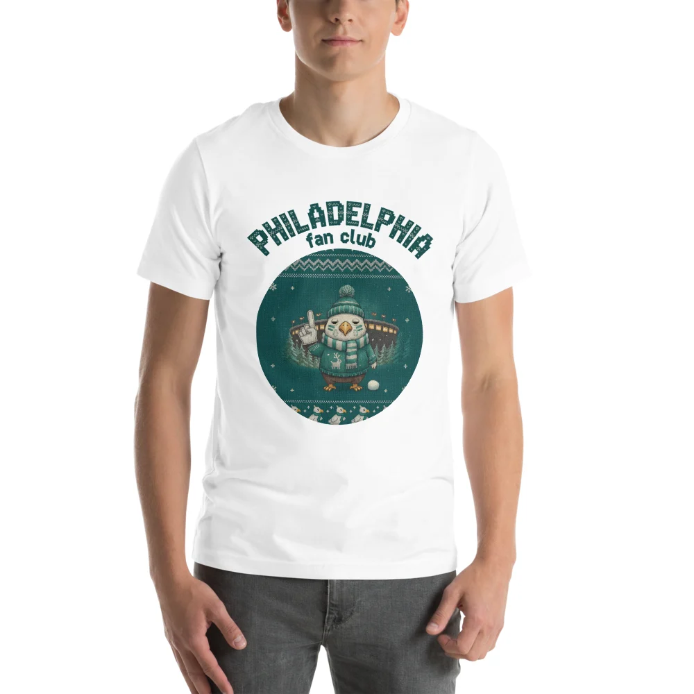 Philadelphia football shirt, a knitted badge crest on a white tee