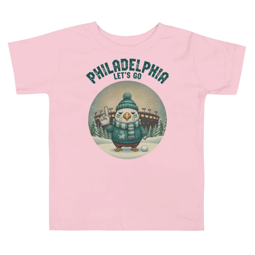 Philadelphia Fan Toddler Ugly Christmas Tee — Light Pink flat