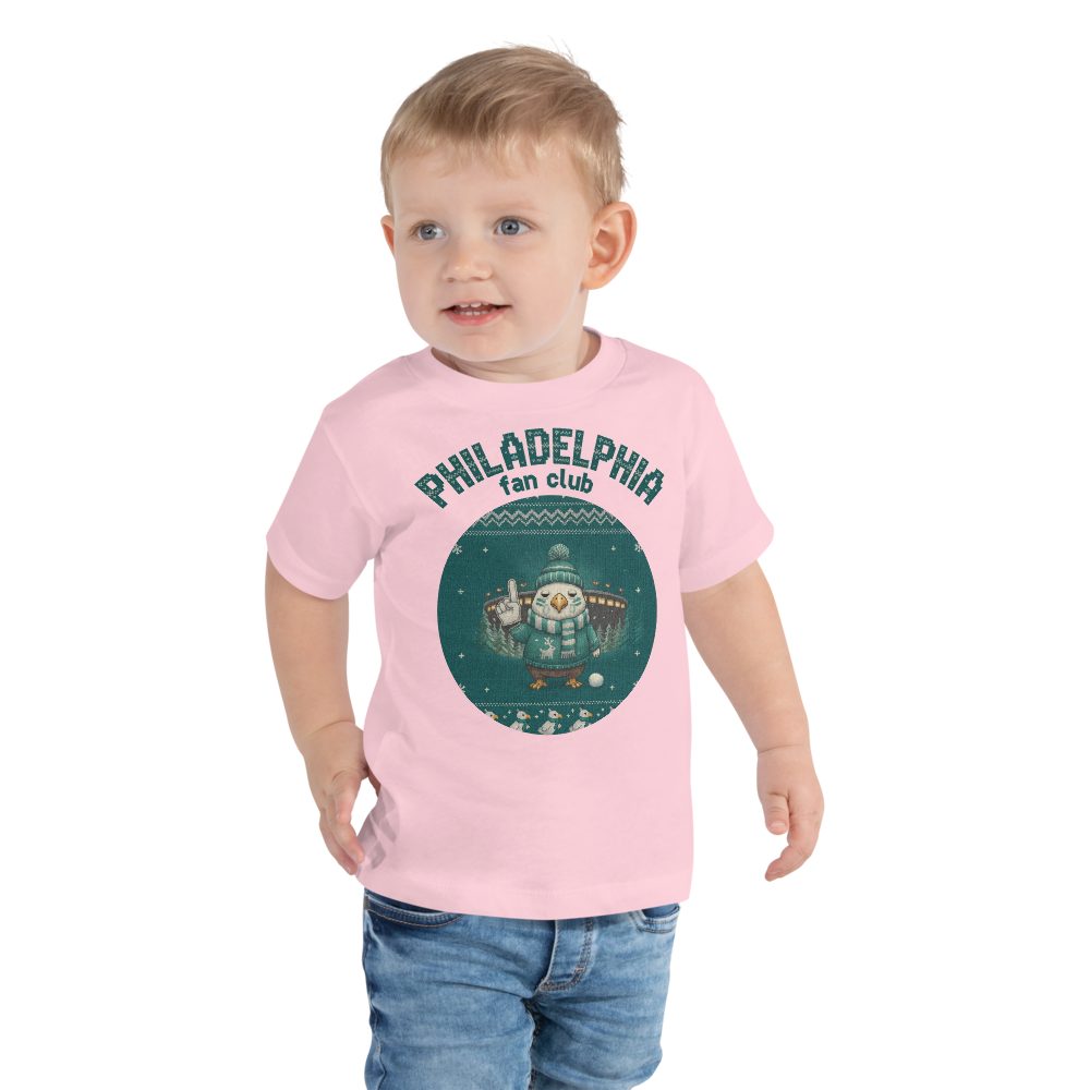 Philadelphia Fan Toddler Ugly Christmas Tee โ Light Pink model
