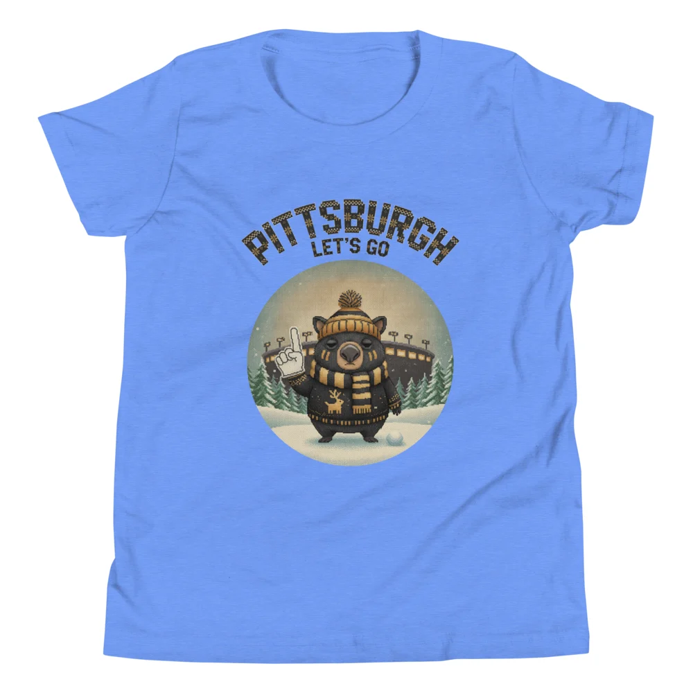 Pittsburgh Fan Kids' Ugly Christmas Tee — Blue flat