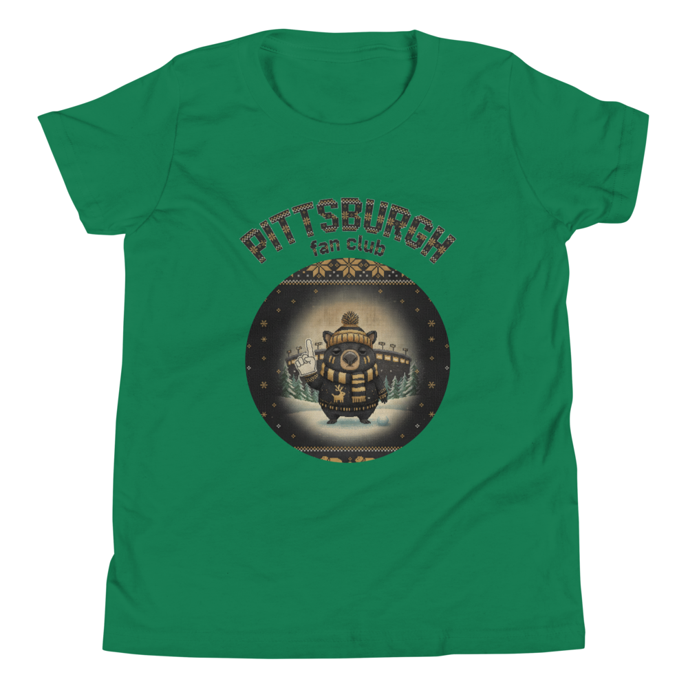 Pittsburgh Fan Kids' Ugly Christmas Tee โ Green flat