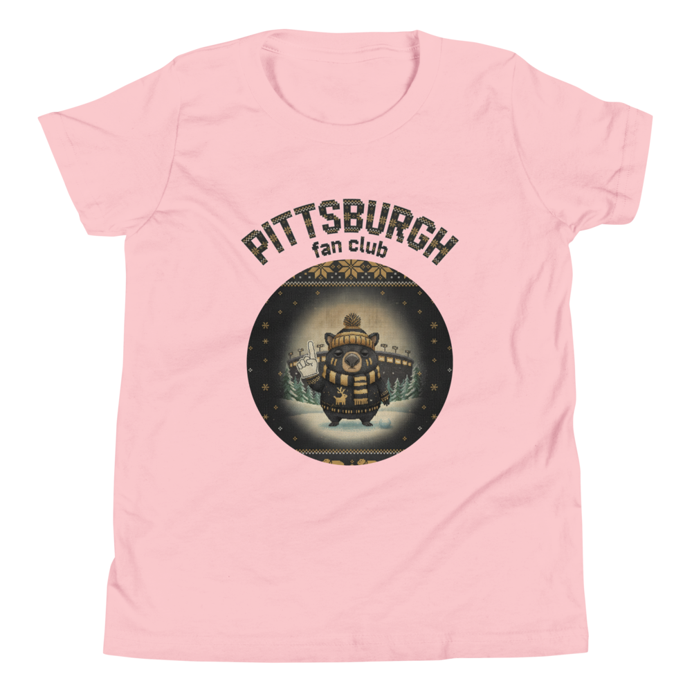 Pittsburgh Fan Kids' Ugly Christmas Tee โ Light Pink flat
