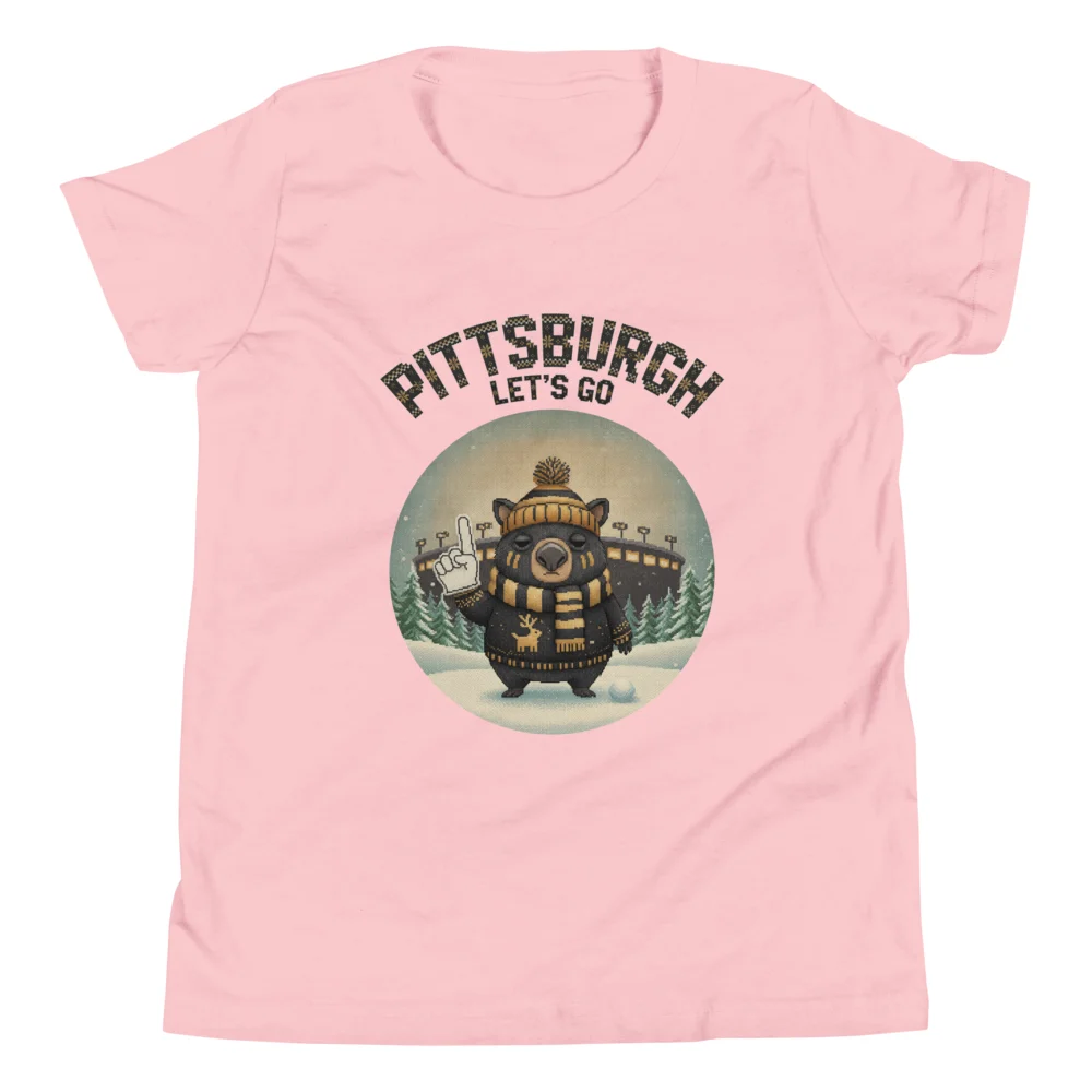 Pittsburgh Fan Kids' Ugly Christmas Tee — Light Pink flat