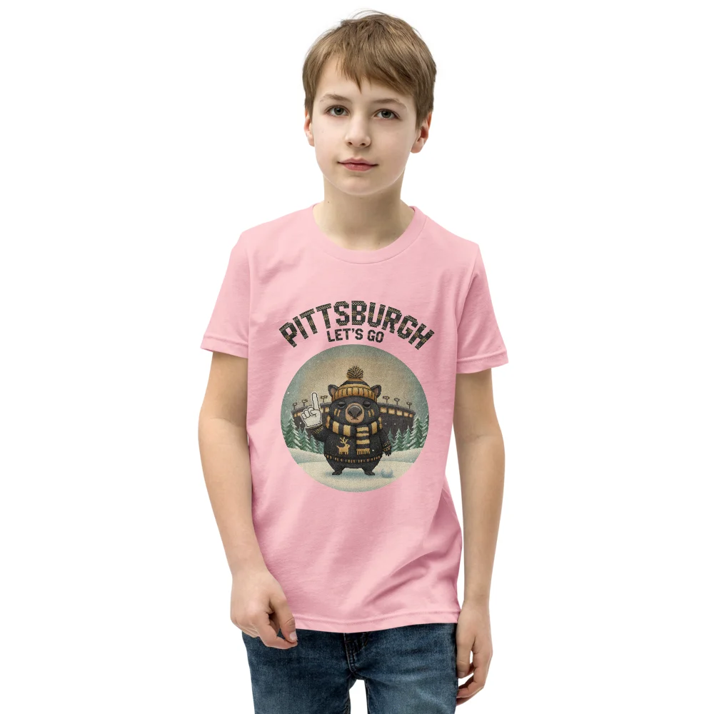 Pittsburgh Fan Kids' Ugly Christmas Tee — Light Pink model
