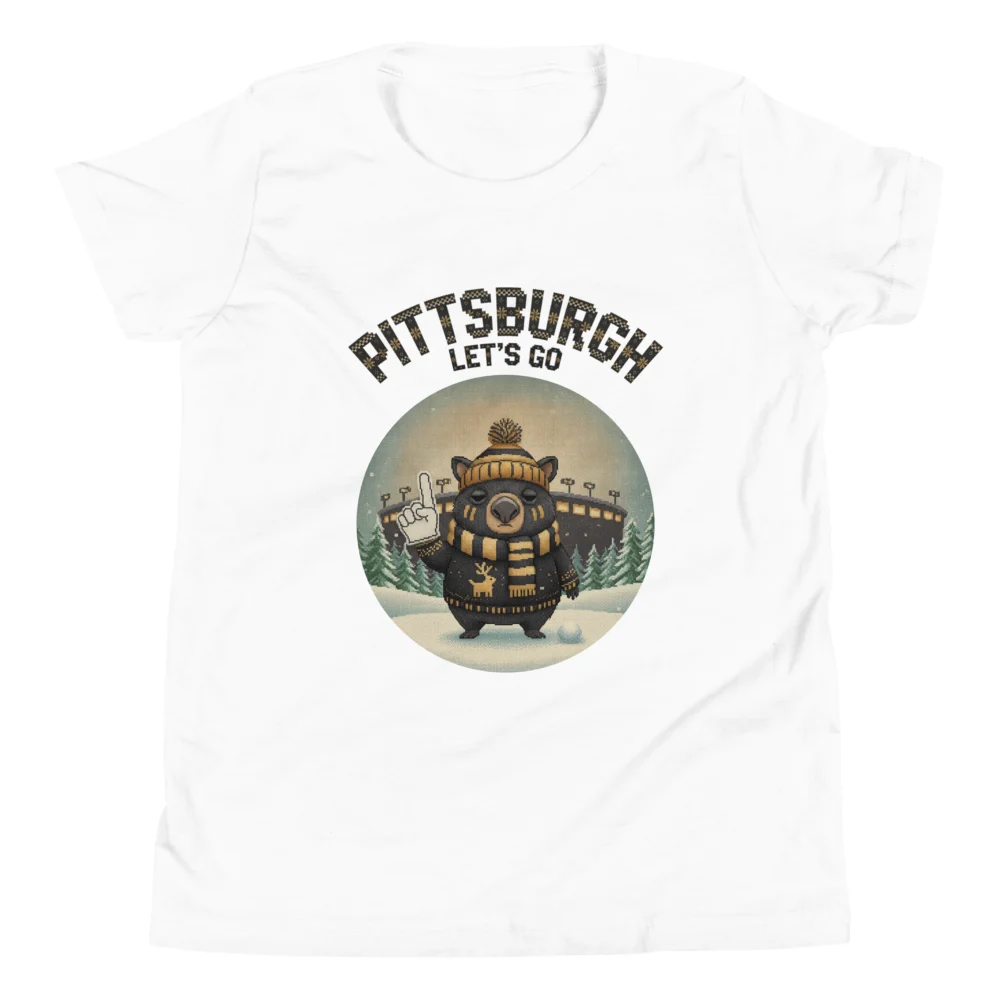 Pittsburgh Fan Kids' Ugly Christmas Tee — Pure White flat