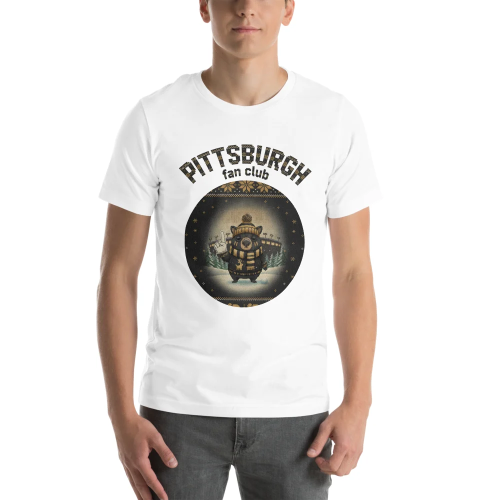 Pittsburgh football shirt, a knitted badge crest on a white tee