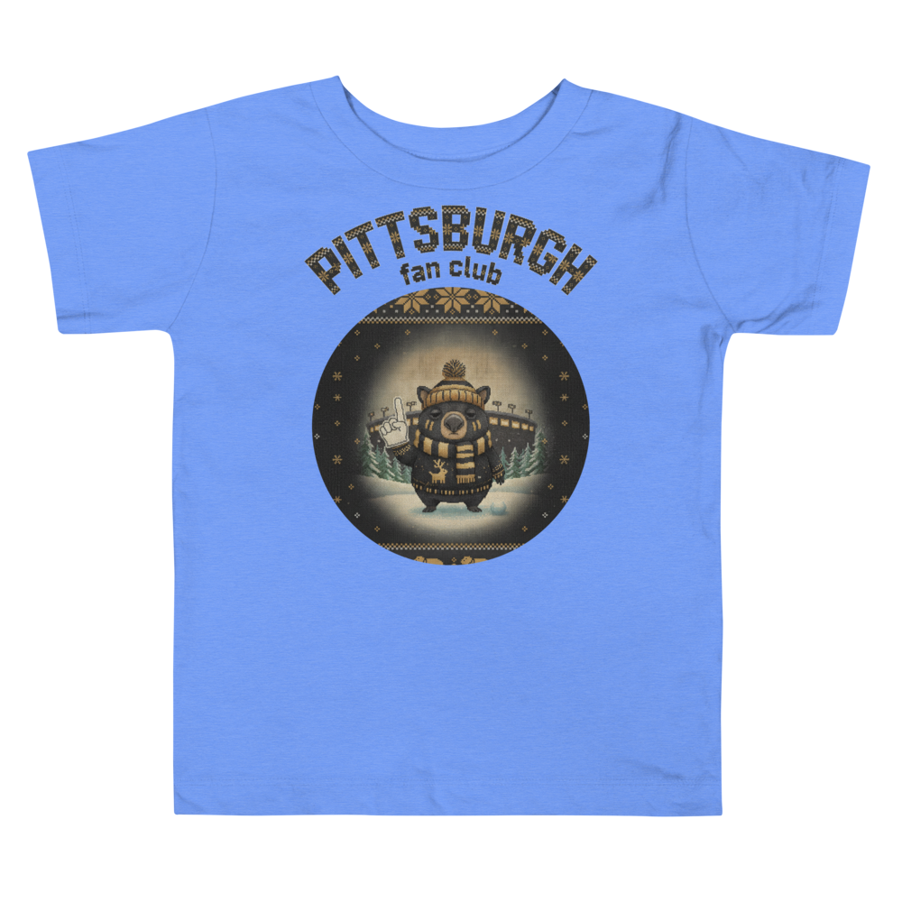 Pittsburgh Fan Toddler Ugly Christmas Tee โ Blue flat